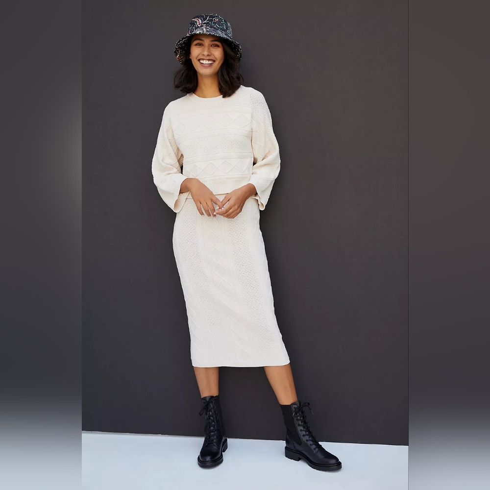 Anthropologie Current Air Hayden Knit Sweater Dress Medium Cream